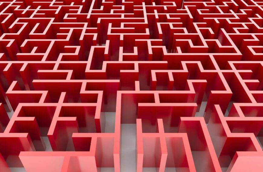 A red maze symbolizing the complexity of obtaining an adverse credit mortgage in the UK, and the journey toward homeownership