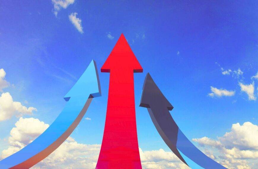 Three upward arrows, symbolizing strategies to quickly boost your credit card limit and improve financial standing