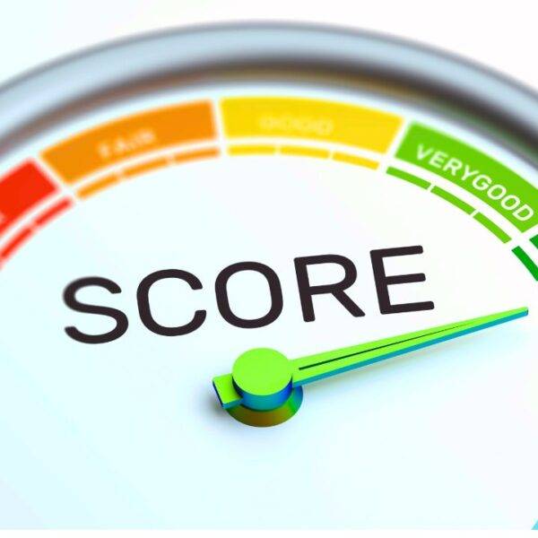 A gauge showing an excellent credit score, representing the importance of building a strong credit profile for students and young adults in the UK