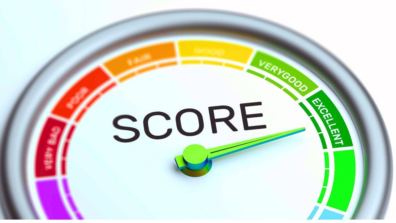 A gauge showing an excellent credit score, representing the importance of building a strong credit profile for students and young adults in the UK