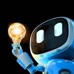 A futuristic robot holding a glowing light bulb, symbolizing innovative technology and AI advancements