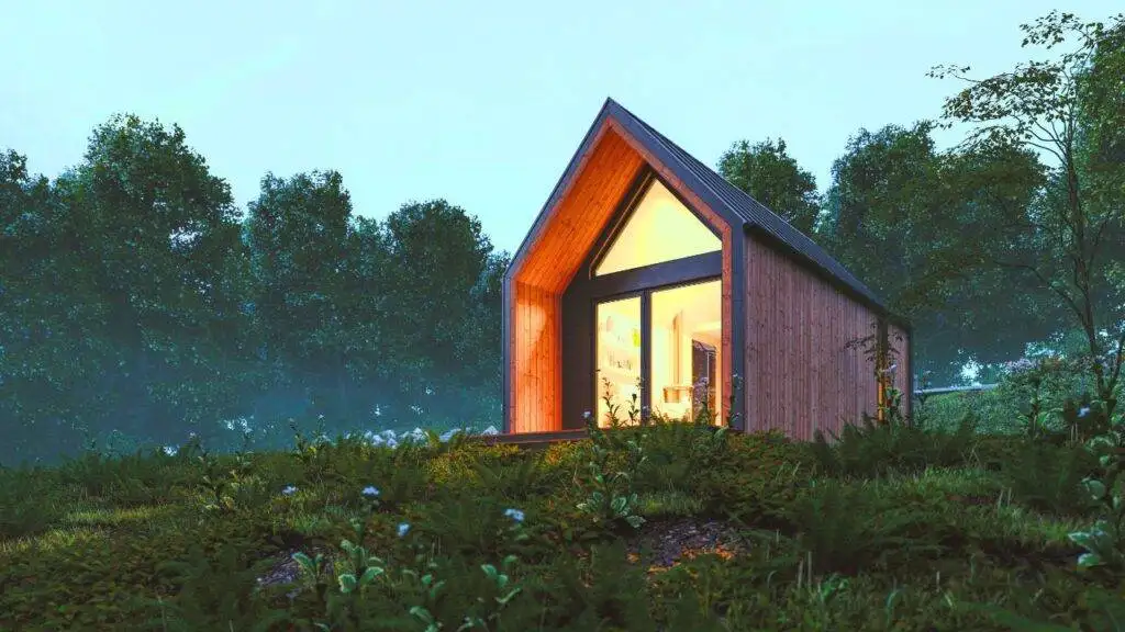 Tiny home in a forest setting showcasing modern sustainable living